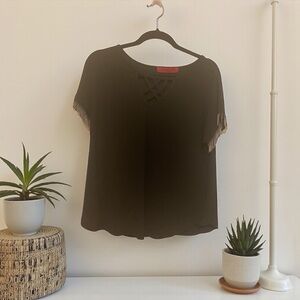 Elegant Black Blouse with Crisscross Detail